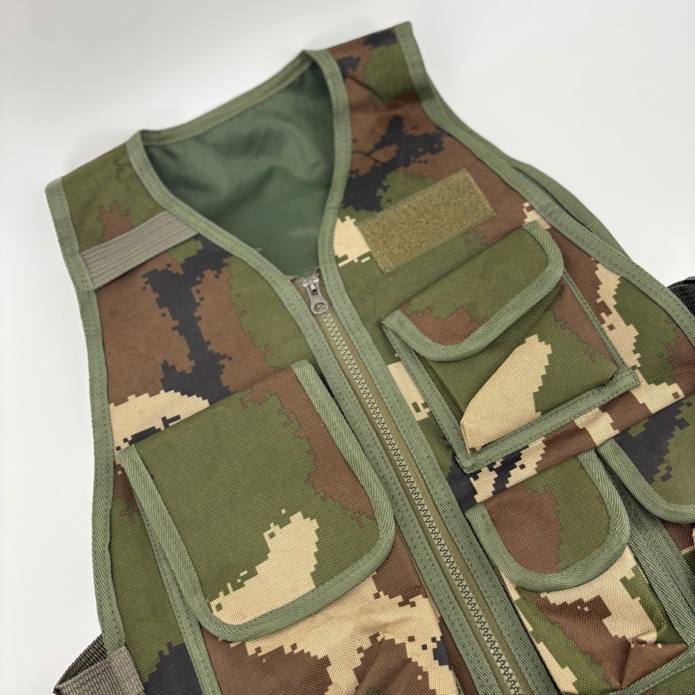 Kids Green Digital Camo Tactical Utility Vest Multi-Pocket‎ Zip Up Size S/M